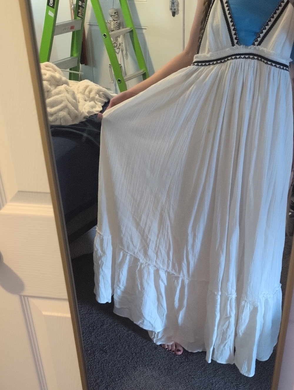 White Maxi Dress With Navy Blue Trim